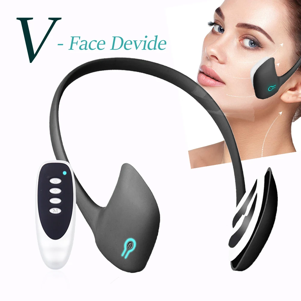 

Micro Current Electric Face Slimming Belt V Face Chin Lift Massager Rechargeable Vibration Facial Slimmer with Electrode Pads