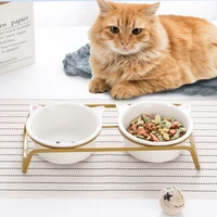 ceramic tilted elevated cat dog bowl raised cat food water bowl dish pet comfort feeding bowls with gold iron stand