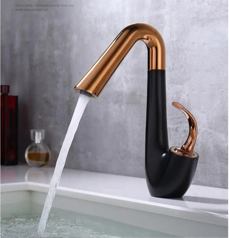black rose gold Vidric розовое золото белая раковина для ванной комнаты кран горячий и холодный кран латунный кран для раковины вращение на 360 кран для раковины с одной ручкой - Цвет: black rose gold