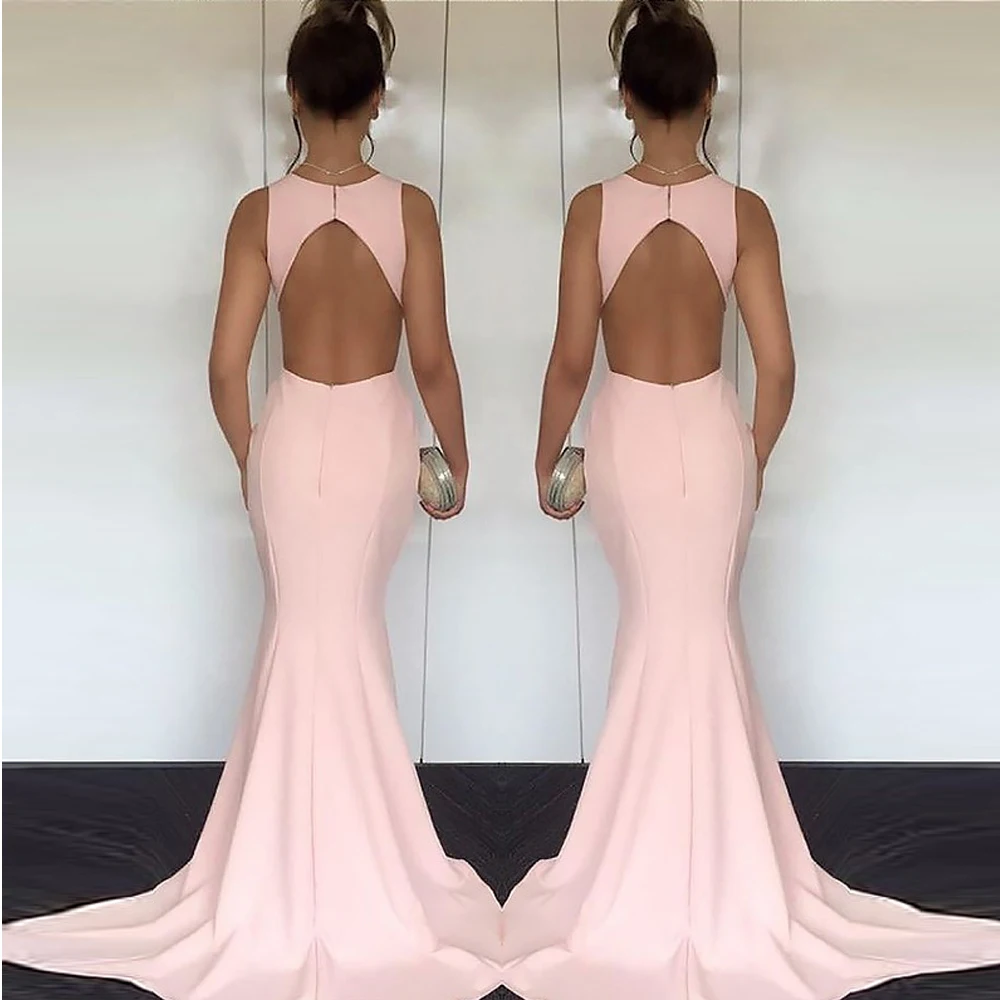 

Mermaid Jewel Pink Prom Dresses Sleeveless Sweep Train Sexy Dresses Evening Dresses Party Gowns