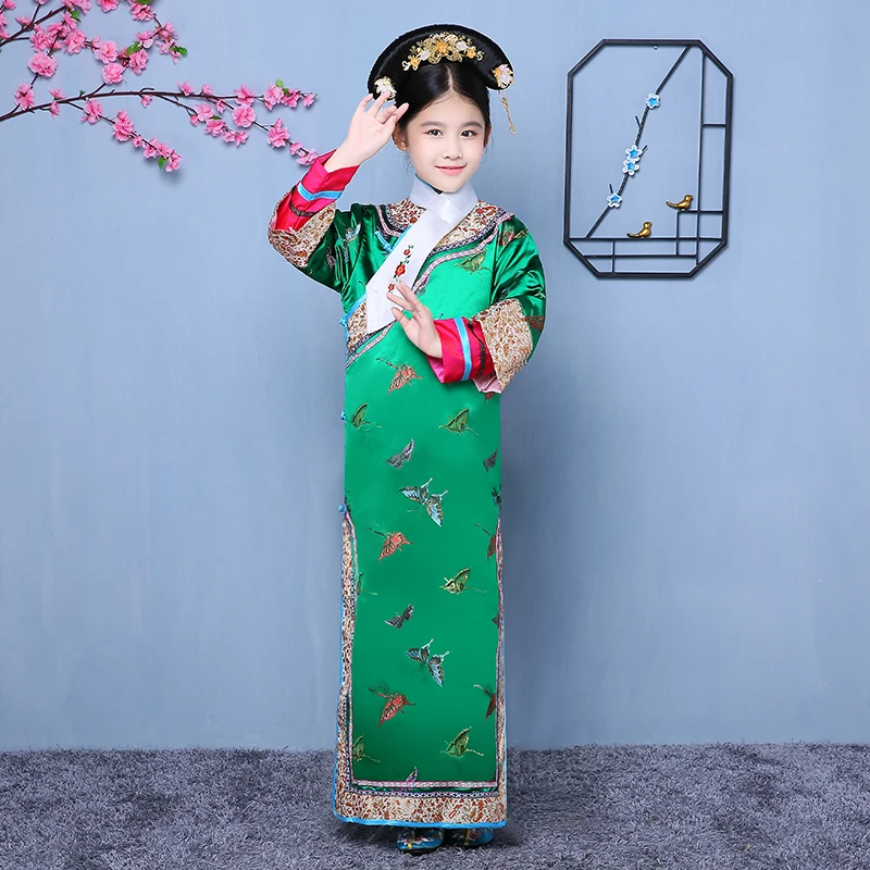 

Новые традиционные китайские детские костюмы для девочек, дворец принцессы династии Цин, костюмы для выступлений