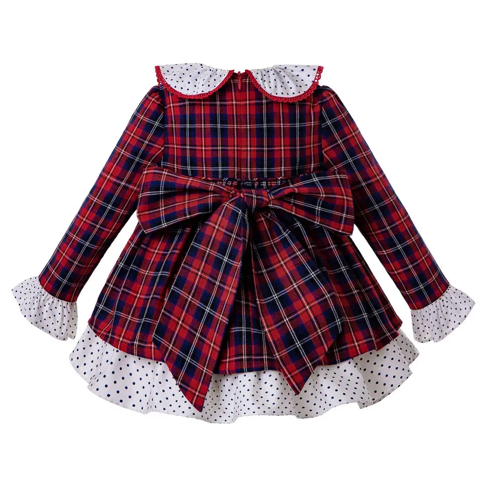 Pettigirl/комплекты осенней одежды для девочек красное платье в клетку с бантом +