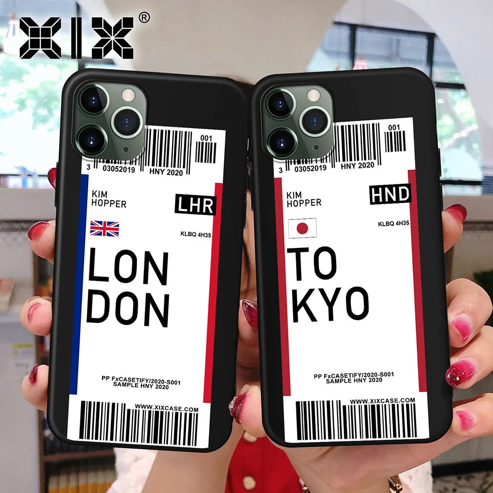 

Ins Hot World City Tokyo NewYork Paris London Travel Ticket Label Phone Case for iPhone 7 8 Plus 11 Pro X XS Max XR Black Cover