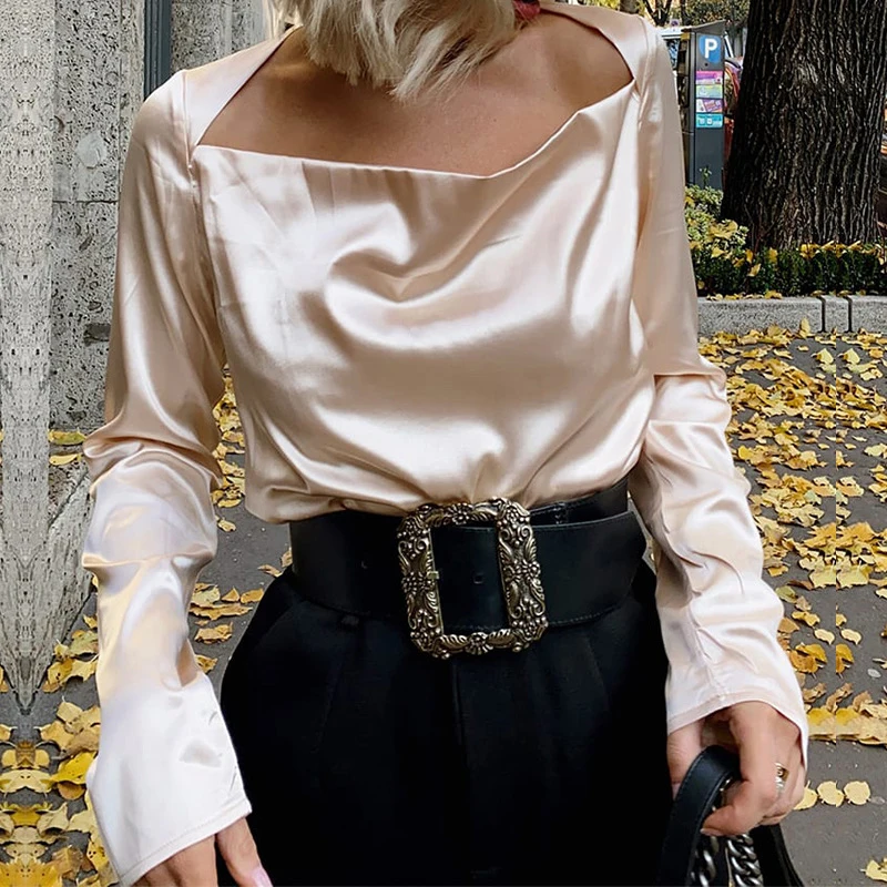 

New Long Sleeve Blouse Women Solid Color Tops Shirt Fashion Office Ladies Slash Neck Blouses Workwear Blusas Plus Size SJ5431V