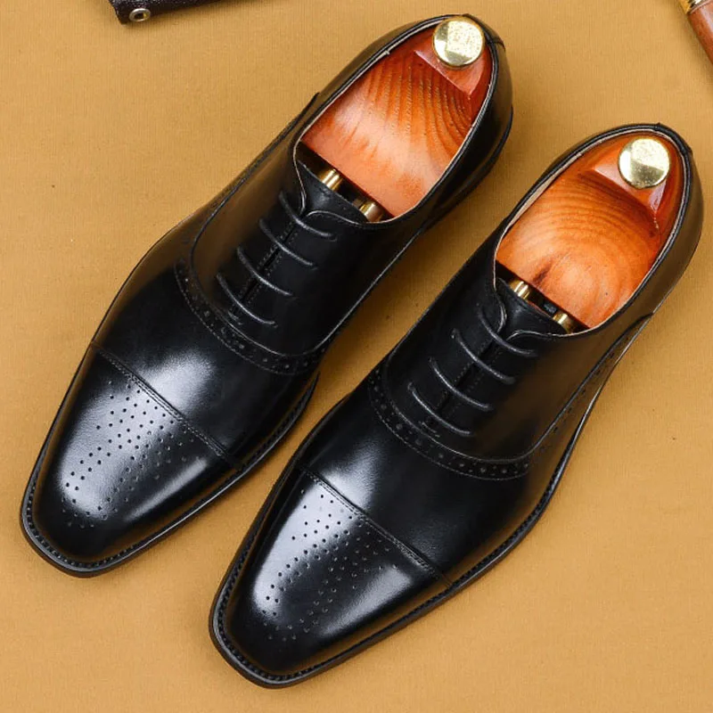 Мужские деловые туфли из натуральной кожи винно-красные | Обувь