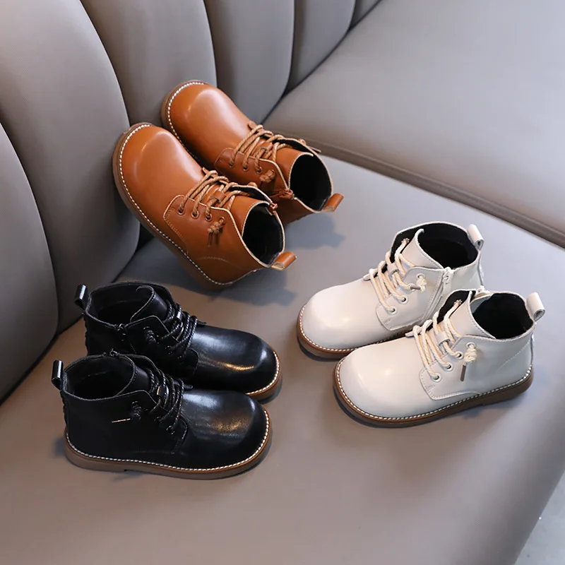 

Autumn and Winter Children's Leisure Mid-cut Short Boots Baby Leather Boots Children's Boots