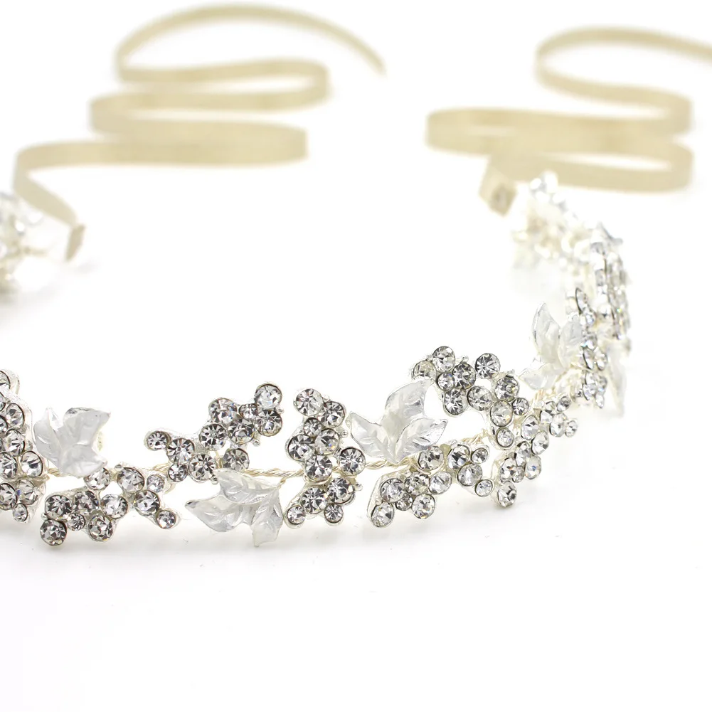 

Le Liin Leaf Silver Crystal Headband Handmade Bride Hair Jewelry Wedding Hair Accessory