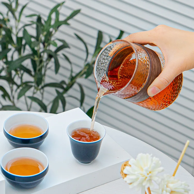 

Hammer-print glass express cup a pot of three cups portable travel tea set simple car kung fu tea set