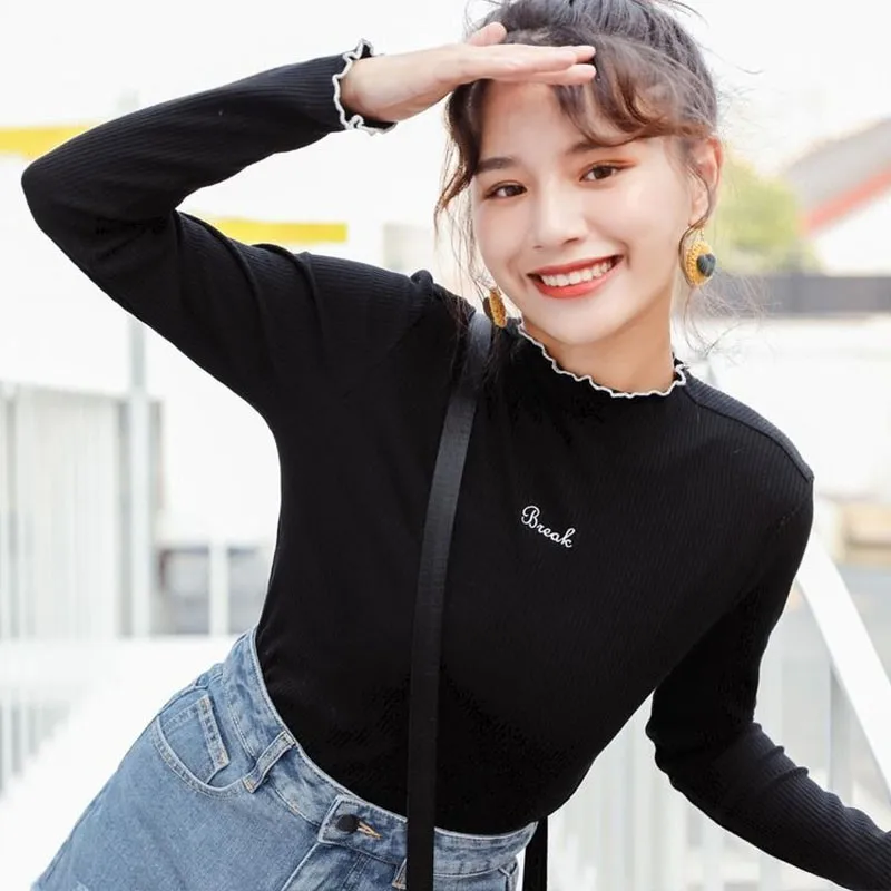 Дикий осенний свитер женский простой теплый длинный рукав милый мультяшный