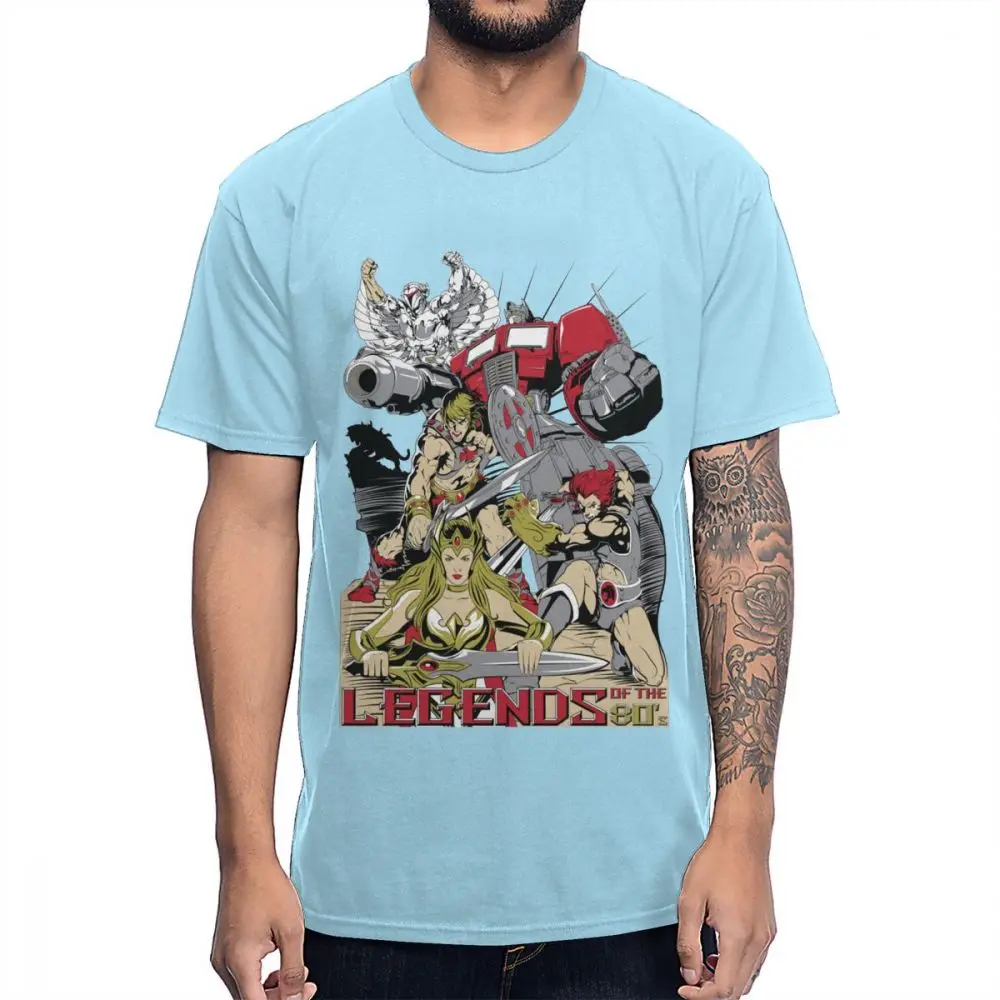 Классическая футболка с героями мультфильмов 80S He-Man Optimus Prime She-Ra Princess OF power Thundercats Мягкая тонкая мужская футболка - Цвет: Небесно-голубой
