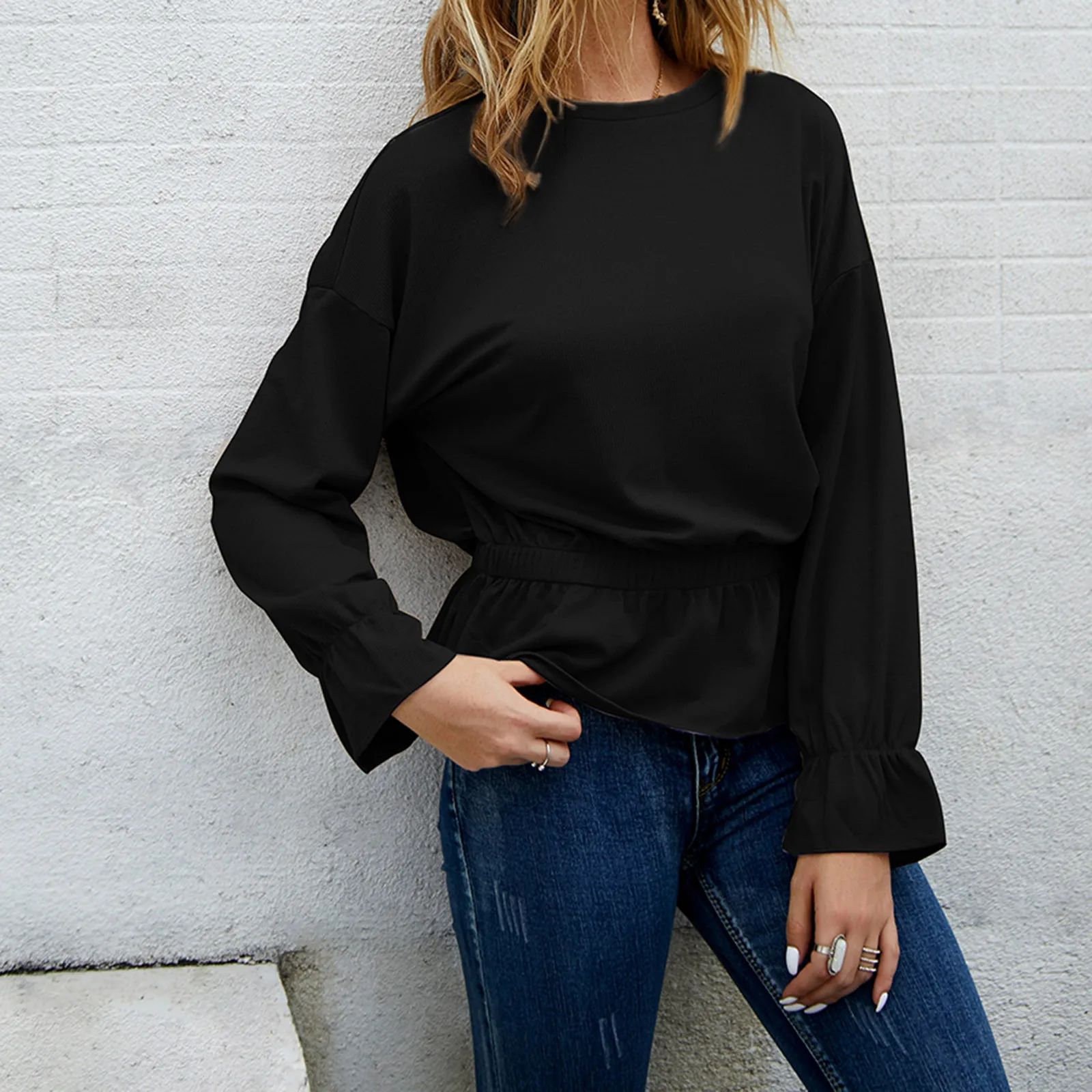 

Fashion Solid Tuinc Blouse Autumn Winter Loose O-Neck Tops Female Women Long Sleeve Shirt Blusas Femininas Clothing Pullover