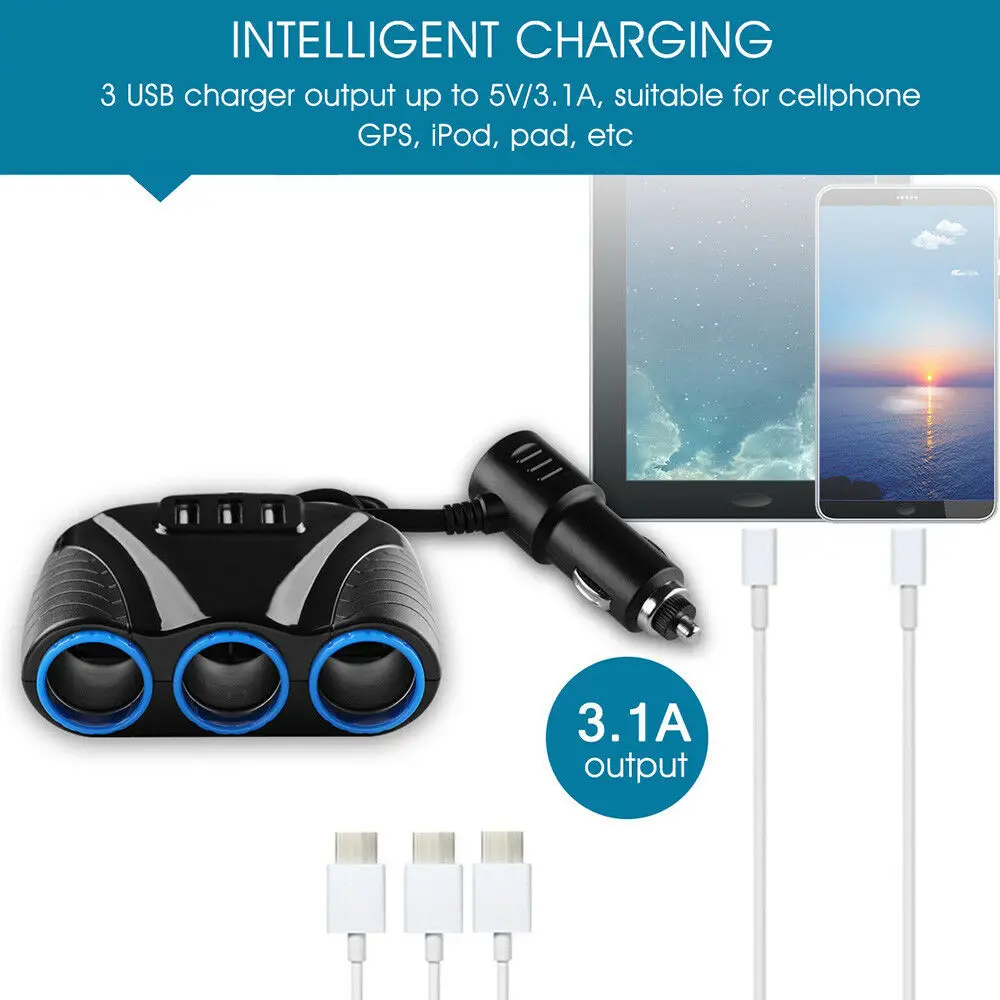 3USB Порты и разъёмы 3.1A светодиодный розетка для автомобильного прикуривателя