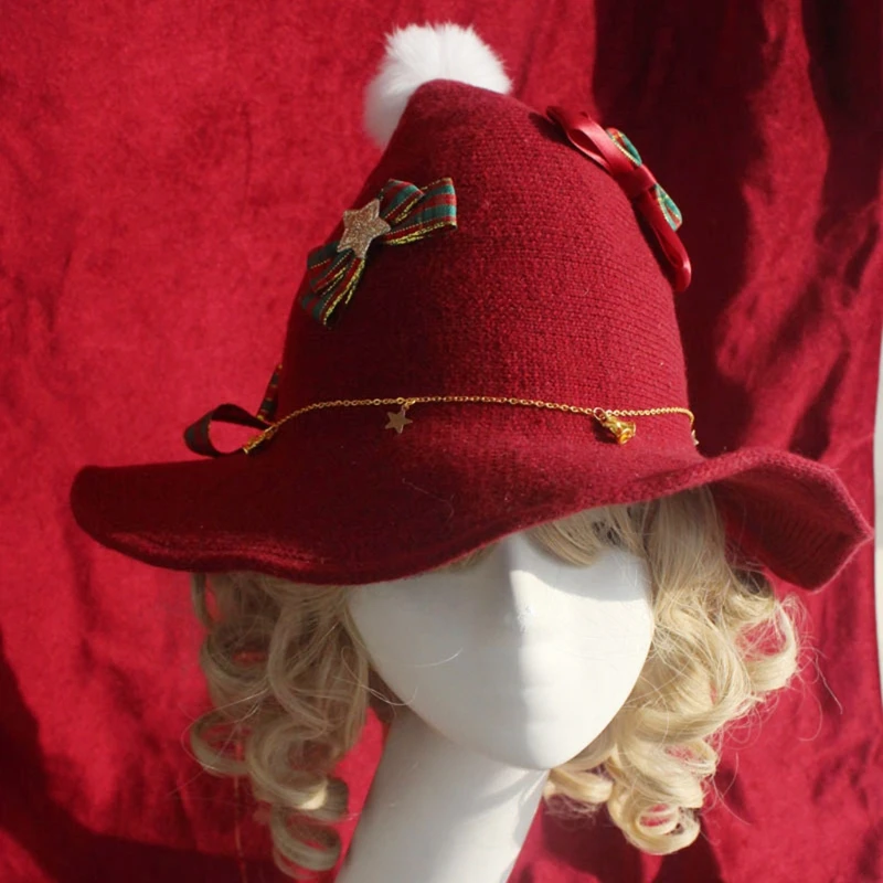 Женская вязаная шапка в стиле &quotЛолита&quot с помпоном из искусственного меха