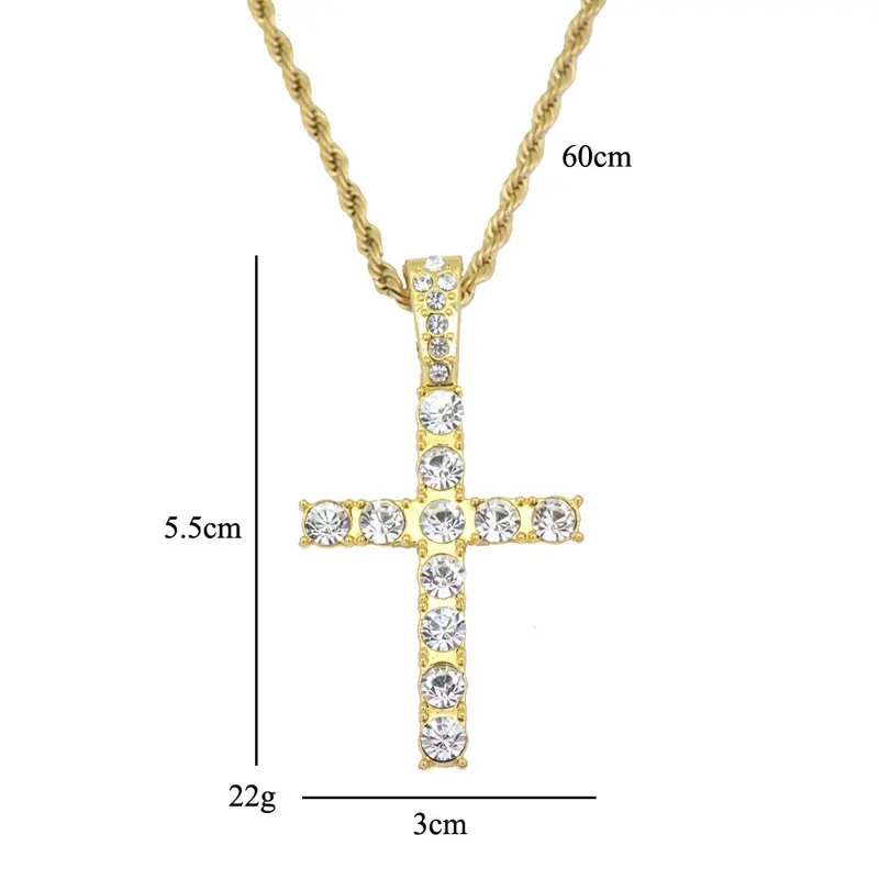 

New Mens Iced Out Crystal Cross Pendant Necklaces With Chain For Women Rapper Hip Hop Jewelry Gift