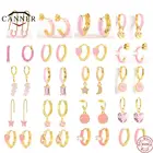 Женские серьги-кольца из серебра 925 пробы с розовым фианитом