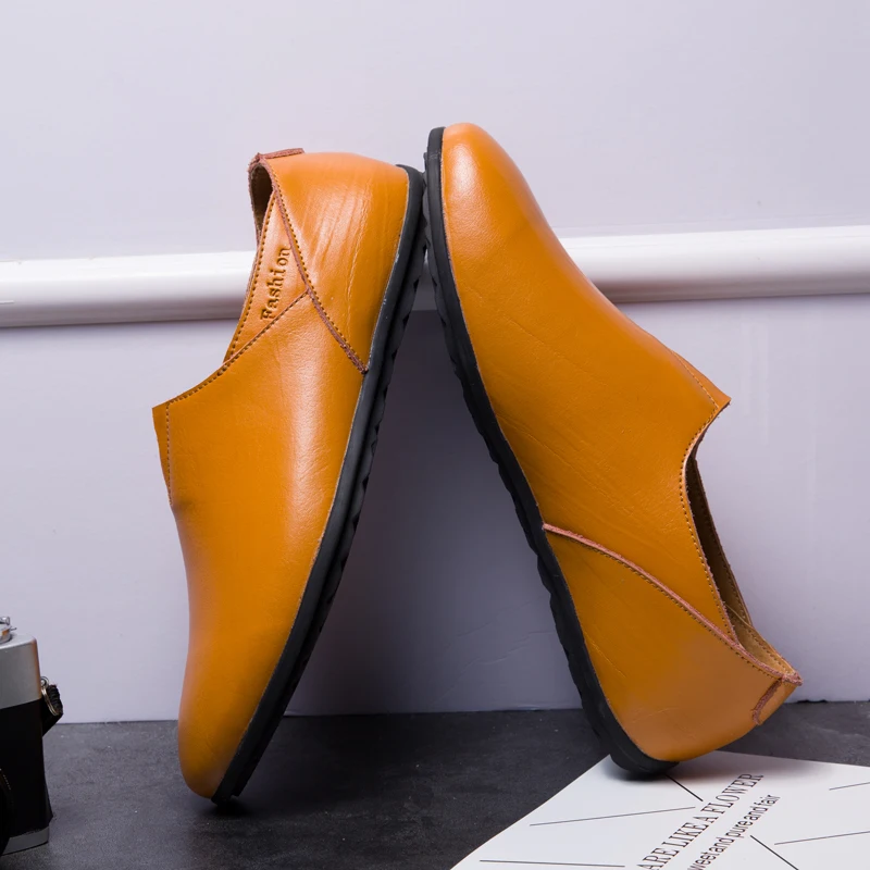 Мужские кожаные туфли без шнуровки коричневые деловые повседневные дышащая