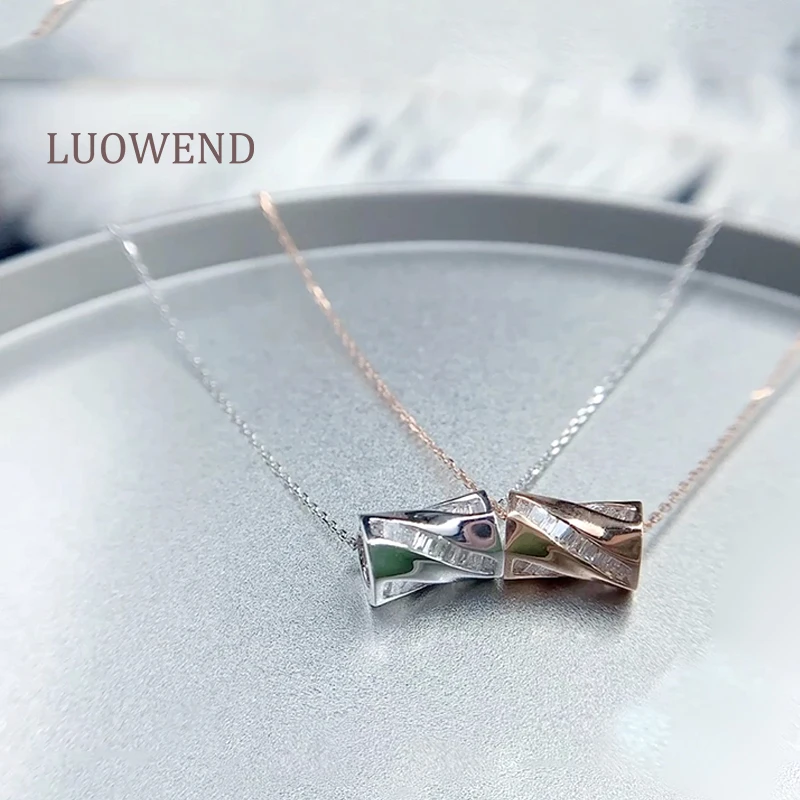 

LUOWEND 18K Solid White Gold Pendant Necklace Real Natural Diamond Women Fashion Engagement Necklace Elegant Small Waist Design