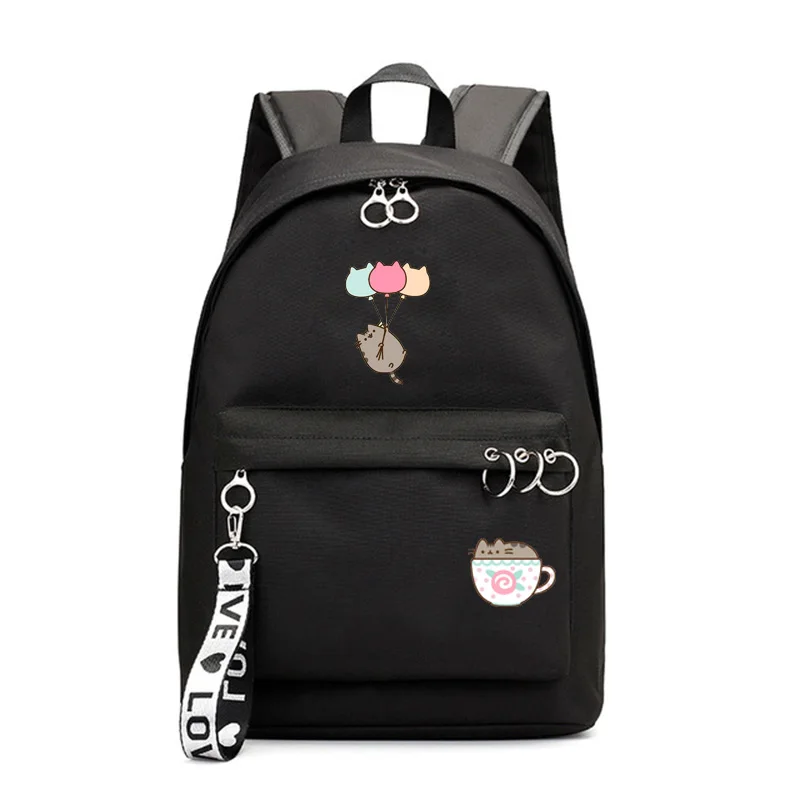 Black A IMIDO Punsheen Cat студенческие рюкзаки аниме Kawaii школьные сумки для девочек Твердые круглые украшения для подростков повседневный рюкзак для путешествий - Цвет: Black A