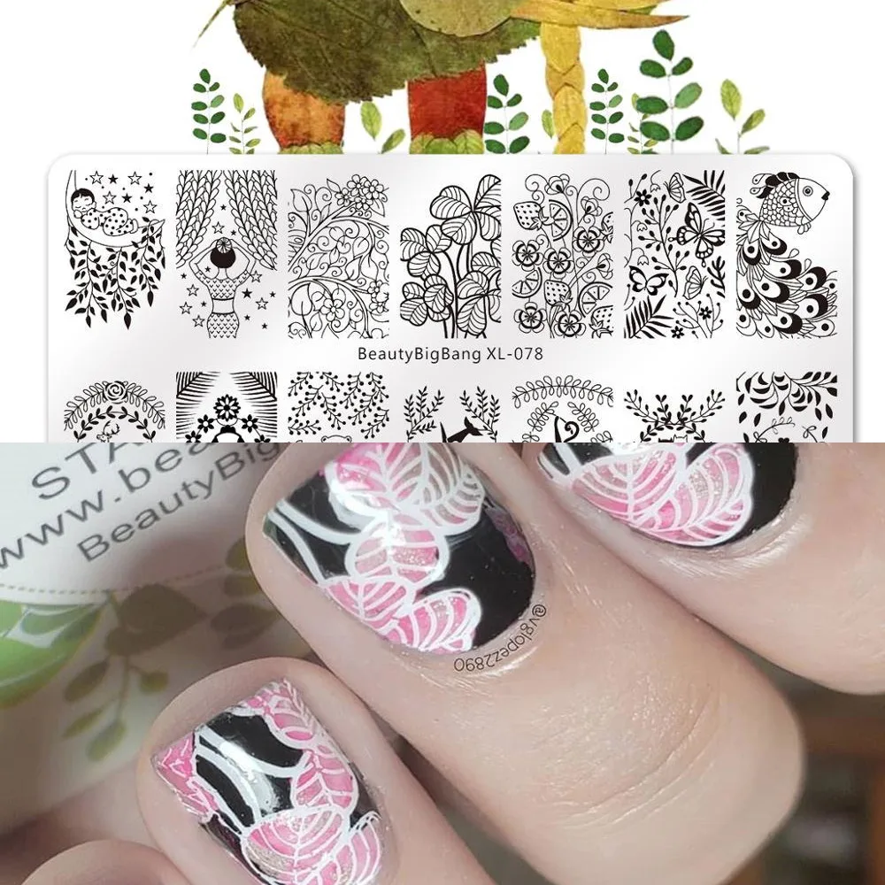 

New arrival BeautyBigBang Mermaid Coconut Tree Stencil 1PCS Anchor Nail Plates Stamp For Stamping 3d Mold Geometry Print