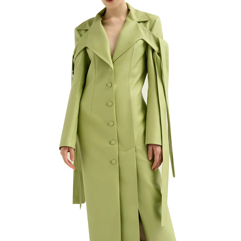 Женское пальто из искусственной кожи в стиле Одри Хепберн Длинная Куртка 2019