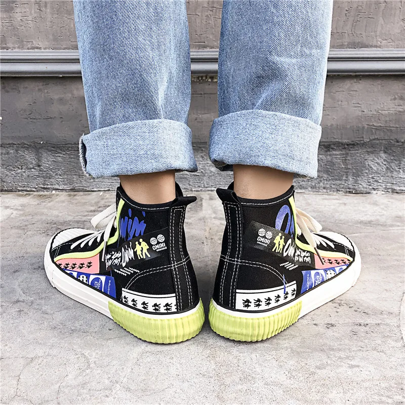 Брендовые высокие холщовые кроссовки в Корейском стиле с принтом букв мужские