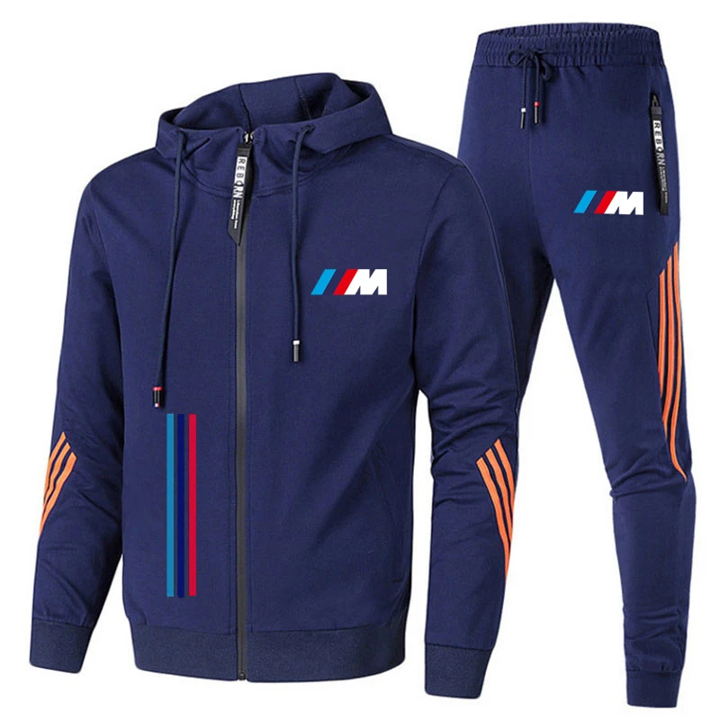

2021new bmw m conjuntos de futebol dos homens com zper hoodie + calas duas peas casual treino masculino roupas esportivas gin