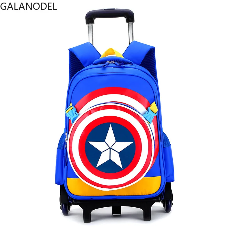 Школьные сумки с героями мультфильмов на колесах Капитан Америка Рюкзак для