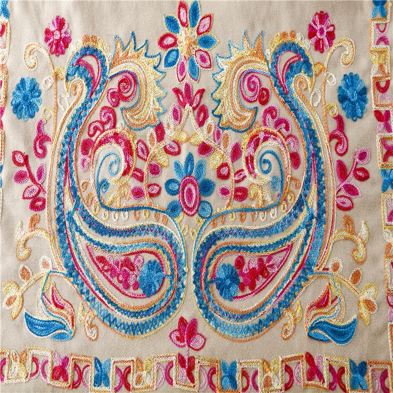 Новый женский кашемировый шарф Пашмина с вышитыми цветами зимний теплый 200*70 см