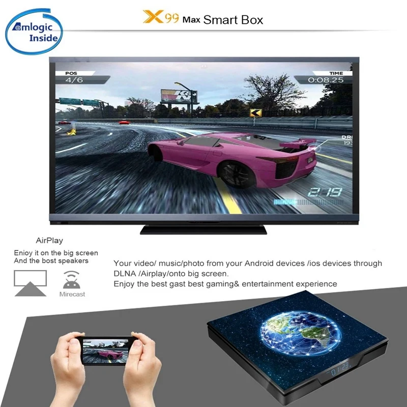 ТВ-приставка X99 Max на Android 9 0 медиаплеер UHD 4K Amlogic S905X2 4 Гб DDR4 32 ГБ EMMC 2 ГГц/5G