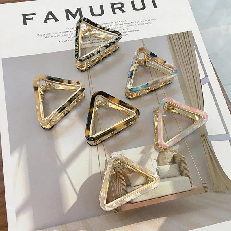 

Girls Hollow Triangle Hair Claw Gold Leopard Hair Claws Clip alloy metal geometry Hair Crab Clamp accessories Hairpin Hairgrip