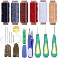 imzay 21 pieces leather sewing kit leather stitching tools with leather needles 6 colors waxed thread scissors awl