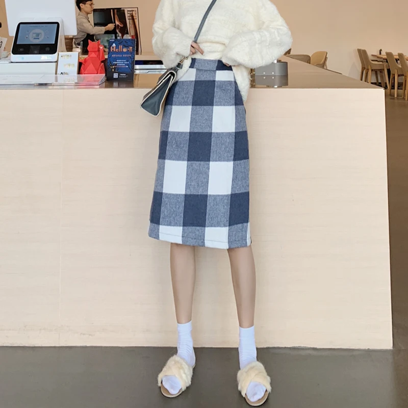 

Retro plaid skirt MIDI skirt 2021 autumn/winter new line slim skirt