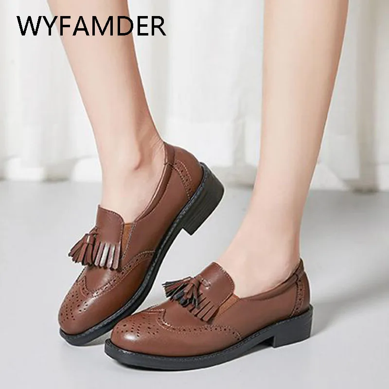 WYFAMDER/2020 обувь с перфорацией типа броги в британском ретро-стиле женская бахромой