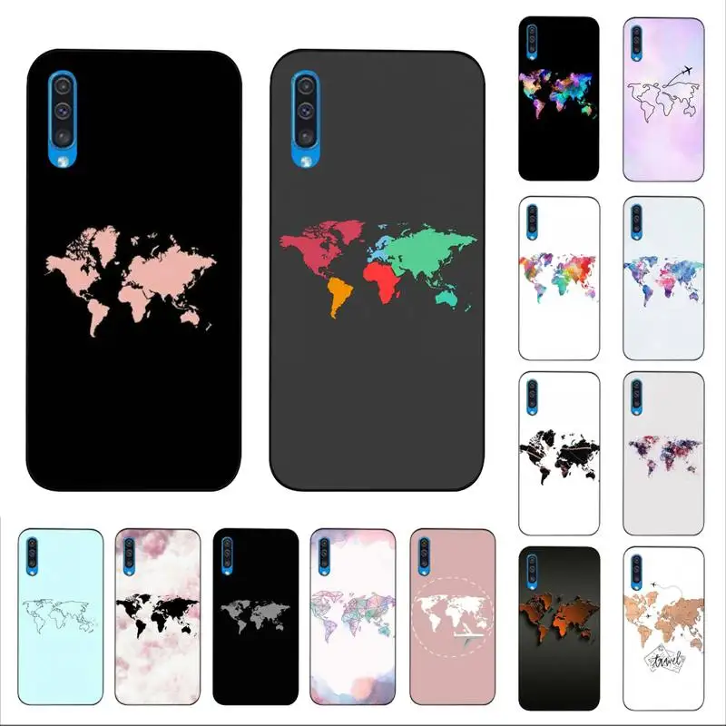 

FHNBLJ World Map Phone Case for Samsung A51 01 50 71 21S 70 10 31 40 30 20E 11 A7 2018