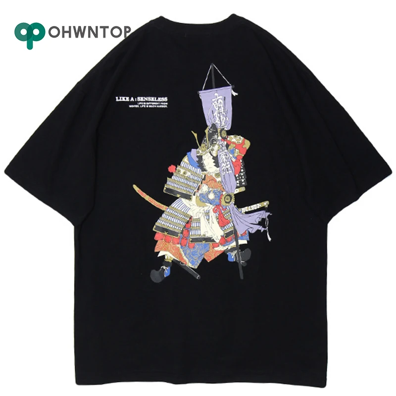 Новинка Мужская футболка хип хоп японский самурай уличная летняя короткий рукав