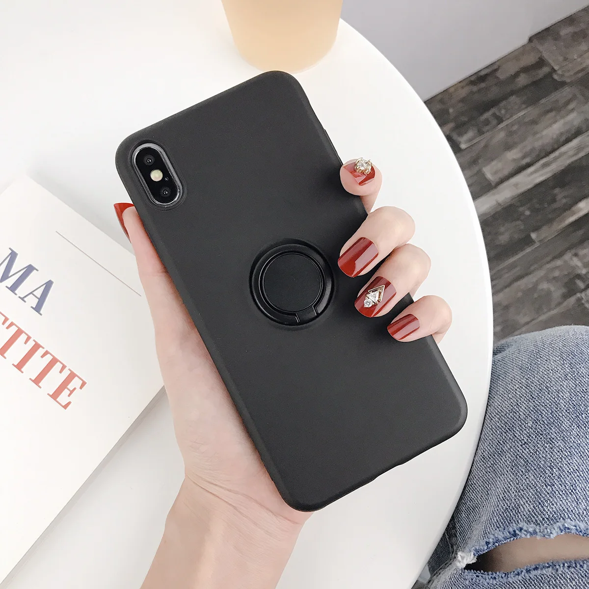 XW0354B USLION силиконовый сплошной цвет с кольцом для пальцев чехол для iPhone X XS XR Xs Max 6 6S 7 8 Plus Мягкий ТПУ, конфетный цвет задняя крышка - Цвет: XW0354B