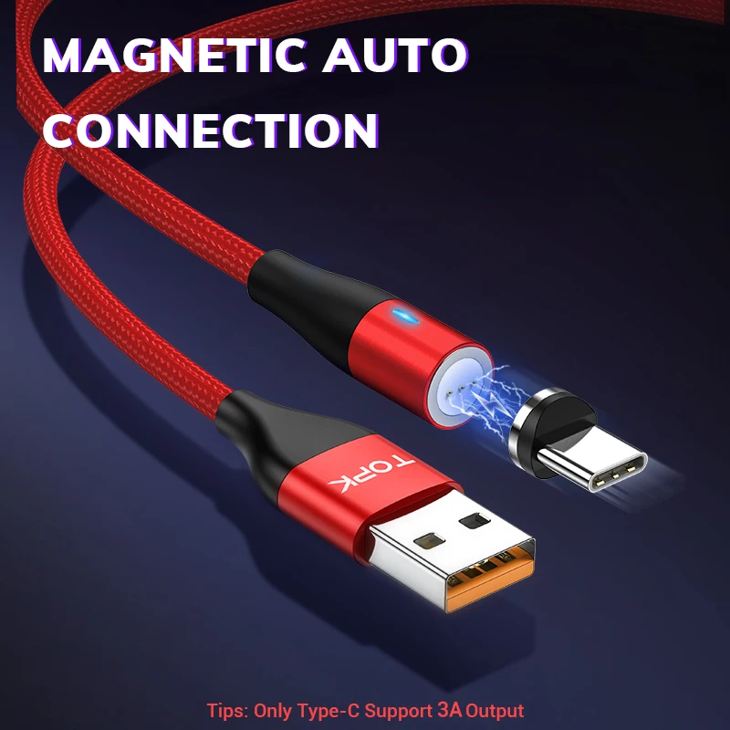TOPK 1 м QC3.0 USB Магнитный кабель для быстрой зарядки iPhone Max 8 7 6 Plus samsung Xiaomi huawei Micro usb type C