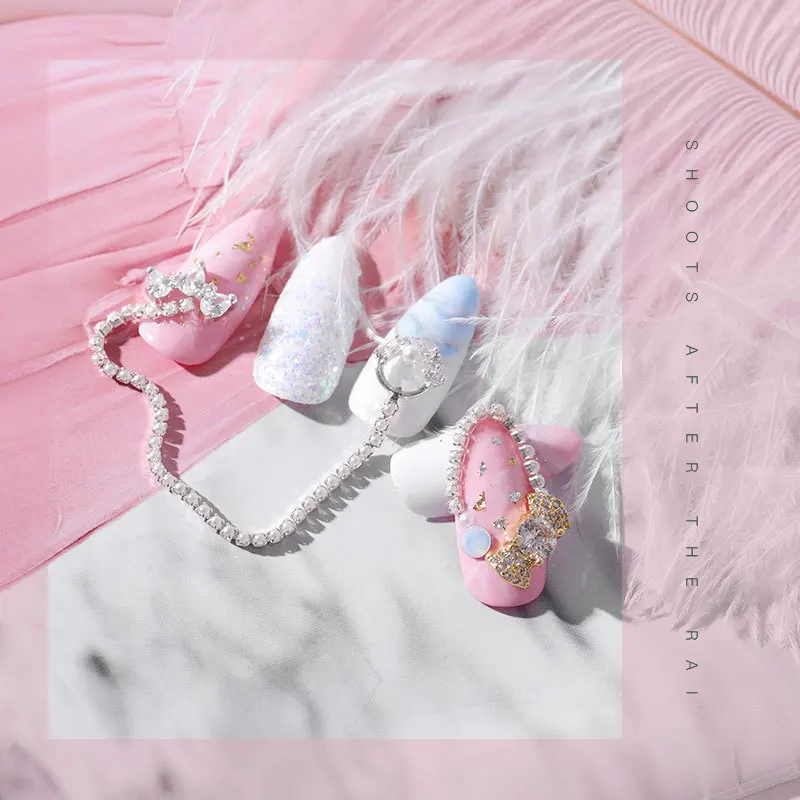 25 см блестящая цепочка для ногтей Стразы Украшения дизайна золотые блестящие