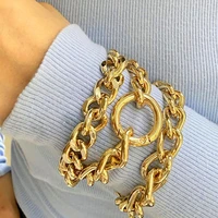 multilayer gold color metal chain bracelet womens vintage simple geometric round pendant bracelets set girls fashion jewelry