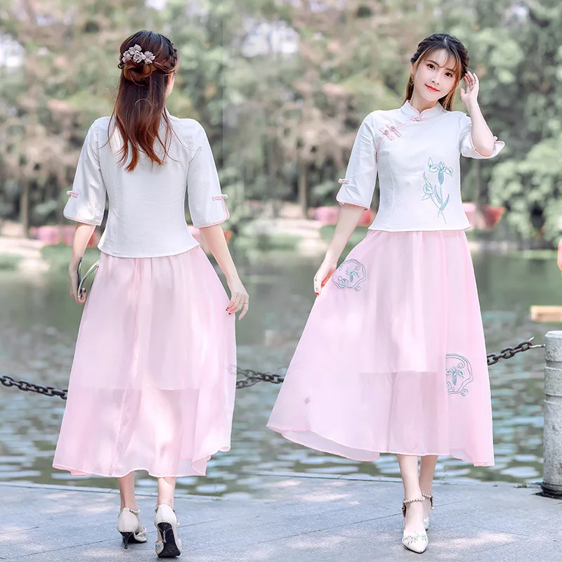 Восточная одежда литературная маленькая свежая вышитая летняя рубашка из хлопка