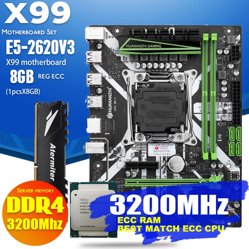 Huananzhi X99 8M F D4 набор материнских плат с Ксеон E5 2620 V3 LGA2011 3 Процессор 1 шт. X 8 ГБ = Гб 3200