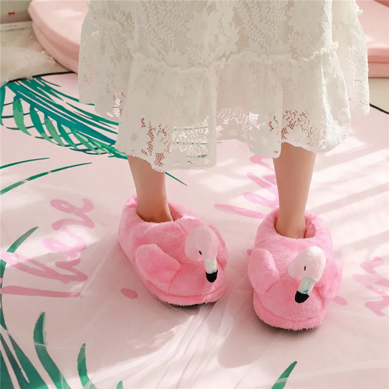 

1 pcs Winter lovely Home Slippers Chausson Shoes Women Flamingo slippers pantuflas unicornio pantoufle femme Warm Cotton Shoes