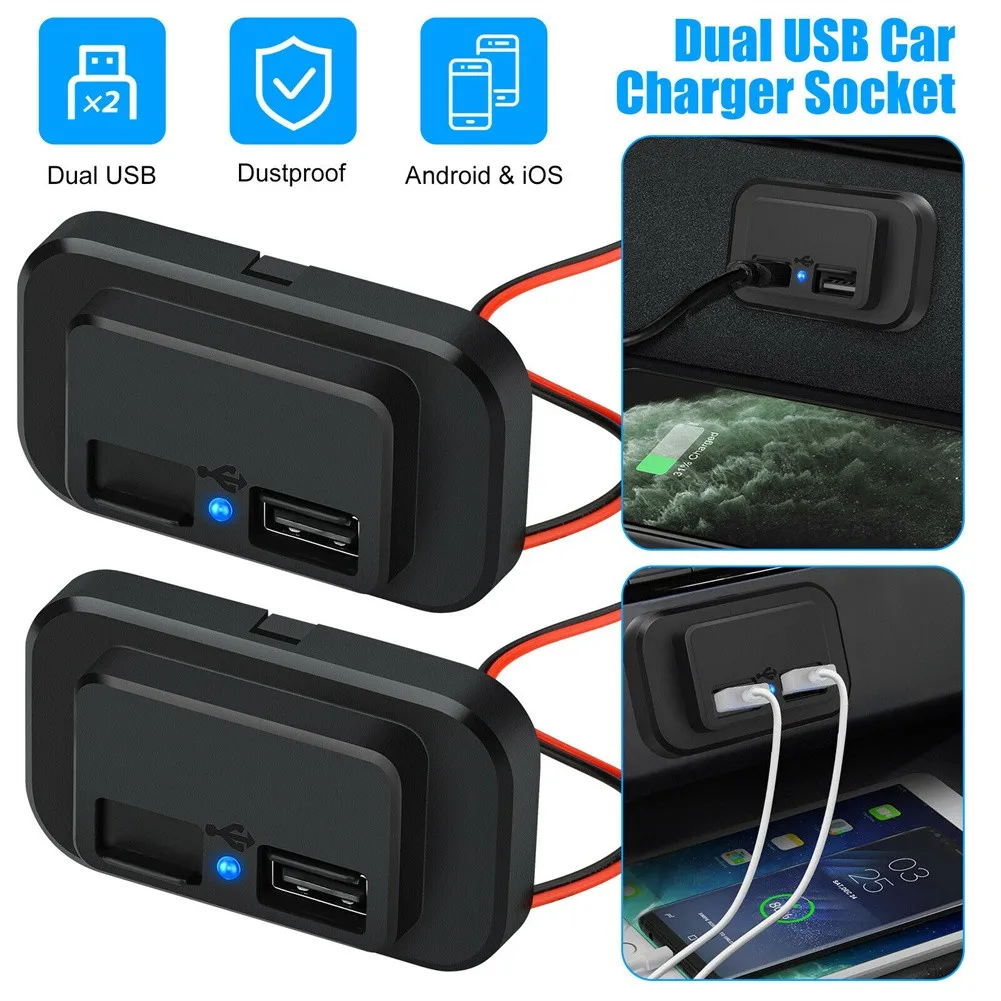 

2 шт., автомобильное зарядное устройство с двумя USB-портами, 12-24 В, 4,8 А