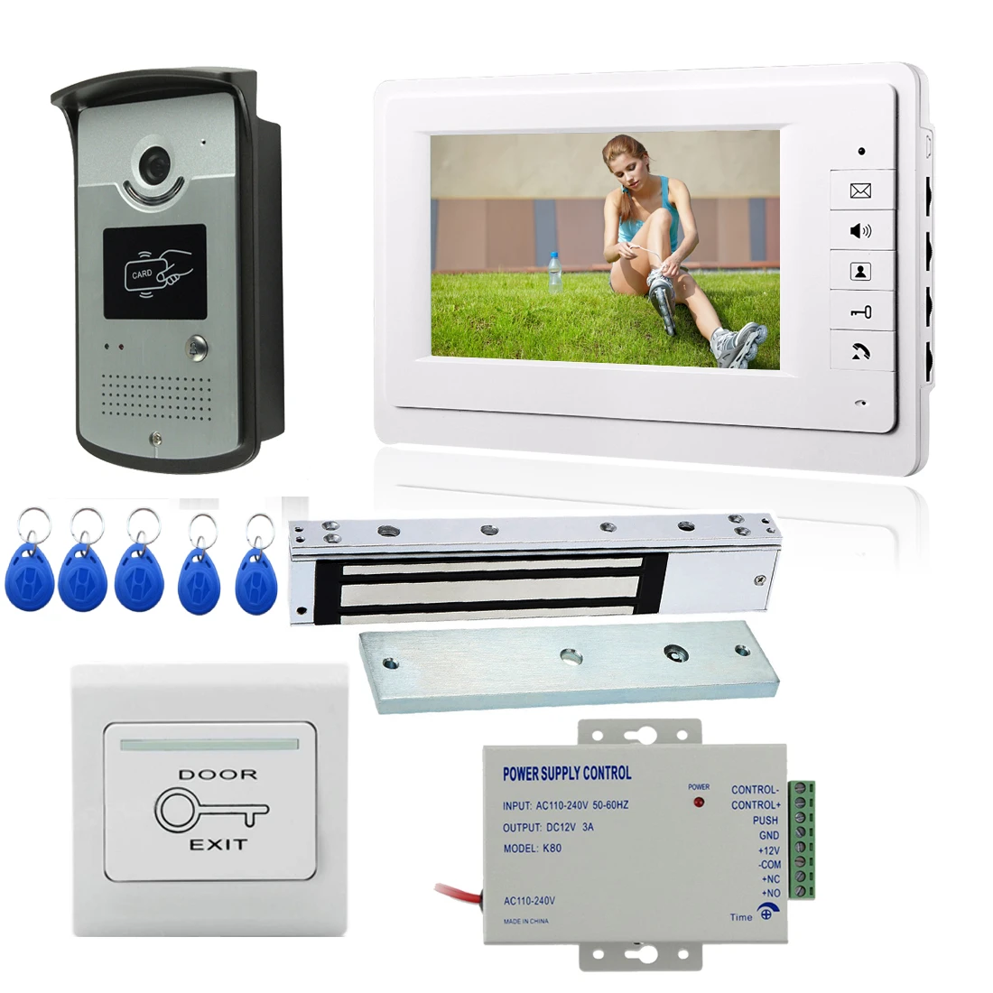 

7" TFT Wired RFID Video Door Phone Doorbell Intercom System with Electric Magnetic Door Lock 180KG+ 1000TVL Camera