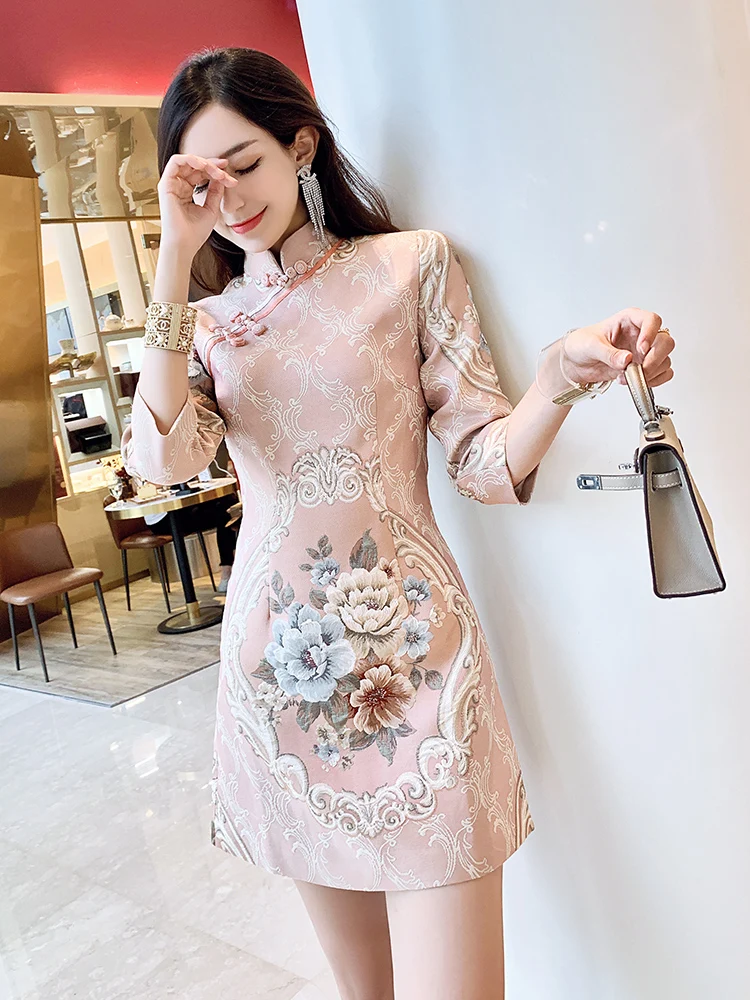 Азиатский китайский стиль Вечерние Розовые винтажные Cheongsam леди девушка платье