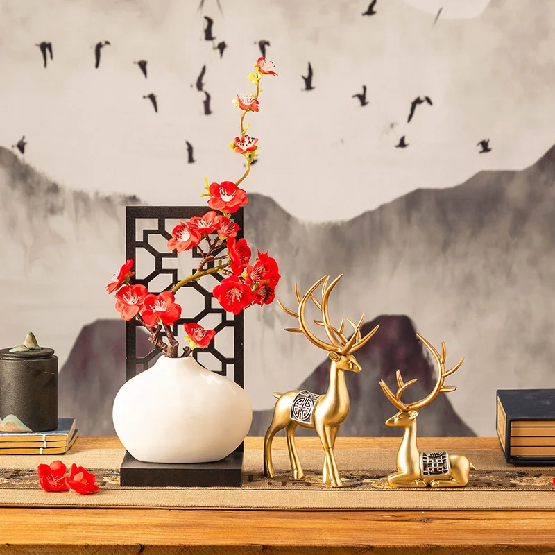 

New Year's Luxury Vintage Ceramic Vase Home Decor Artificial Plum Blossom Flowers Pot Aesthetic Nordic Interior Room Decoration