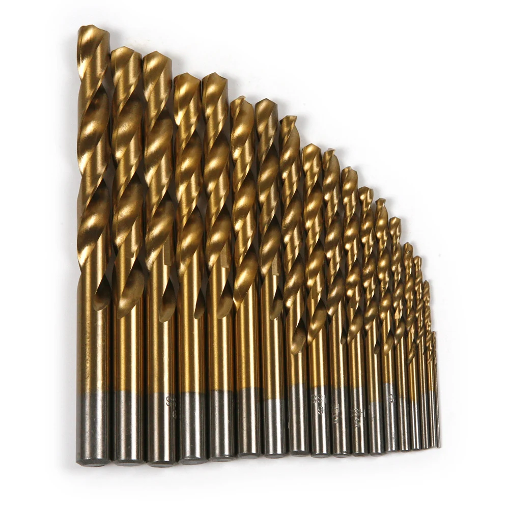 

19 PCS 1-10mm Titanium Coated Drill Bit High Speed Steel Drill Bit Straight Shank Drill Twist Drill