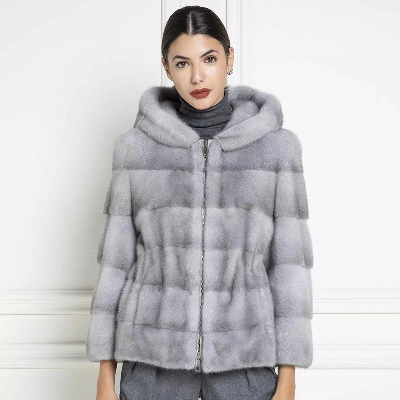 BFFUR Short Mink Fur Jackets With Hood 2022 Trendy Winter New Whole Skin Genuine Mink Fur Coats With Hood Luxury Fur Overcoats