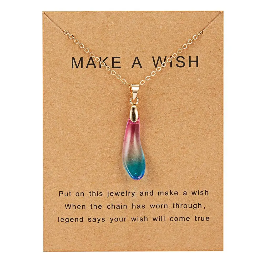 Wish Card, чокер с медальоном с камнем, ожерелье для женщин, Золотая цепочка, ожерелье, Женский дружеский подарок, ювелирные изделия - Окраска металла: COLORFUL