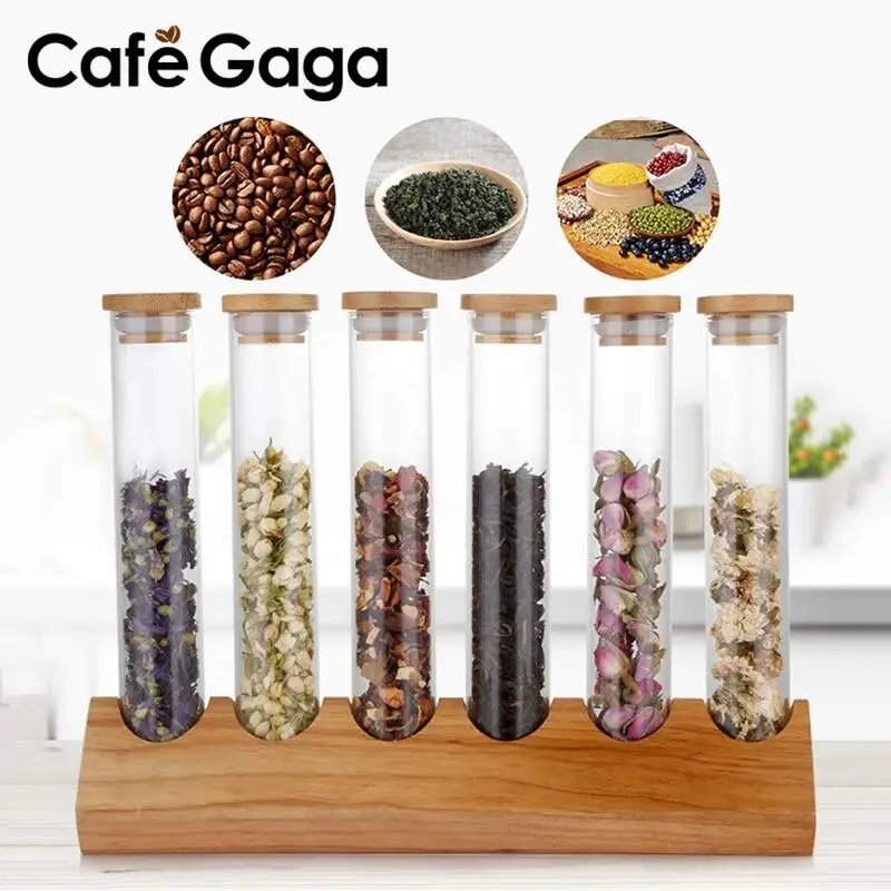

Деревянная витрина для кофе, зерен, цветов, чая, стойка, канистра для злаков, стеклянная пробирка с пробкой, герметичное хранение, декоративн...